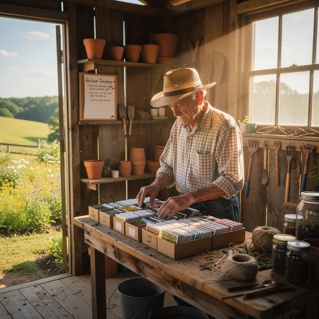 色とりどりの花が咲く庭での植物の手入れをする人々