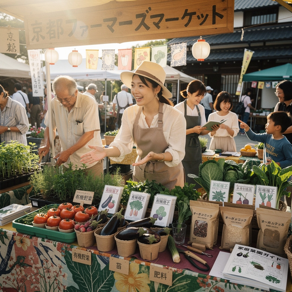 庭の道具と種子のガイドを紹介する美しい庭の風景